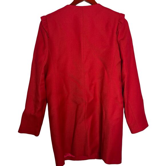 Claudie Pierlot red collarless full zip coat jacket ruffle shoulder 38 US 6 - Picture 3 of 10